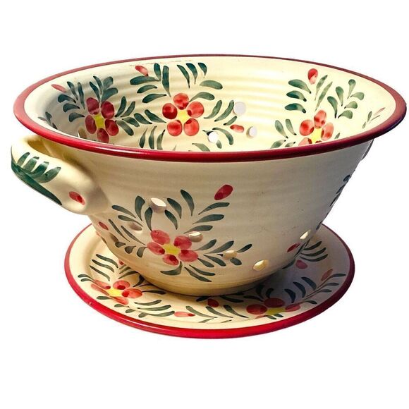 New Debco Ceramic Colander with Plate Flower Design Fruit Bowl - Picture 9 of 10